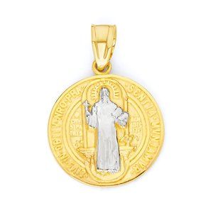 10k Solid Gold Saint Benedict Medal Pendant - Religious Jewelry Gifts for Her